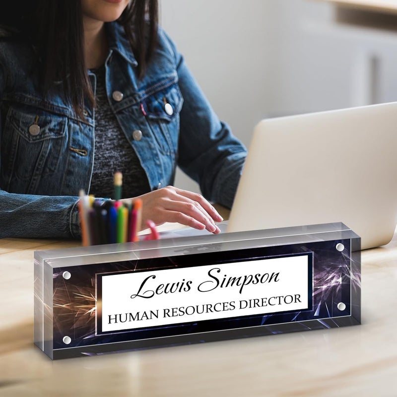 HETOOSHI Name Plate for Desk, Desk Double sided pattern Name Plate Personalized Office Desk Decor for Women and Men, Employee Appreciation Gifts Office Gifts for Boss, Manager, Teacher, Nurse (black) - Image 5